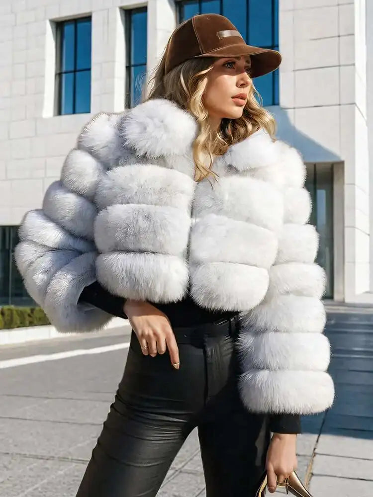 DEAT Fashion Women's Faux Fur Coat Lapel Zipper Long Sleeves Loose Thick Imitation  Fur Short Jacket Winter New 7AB6103