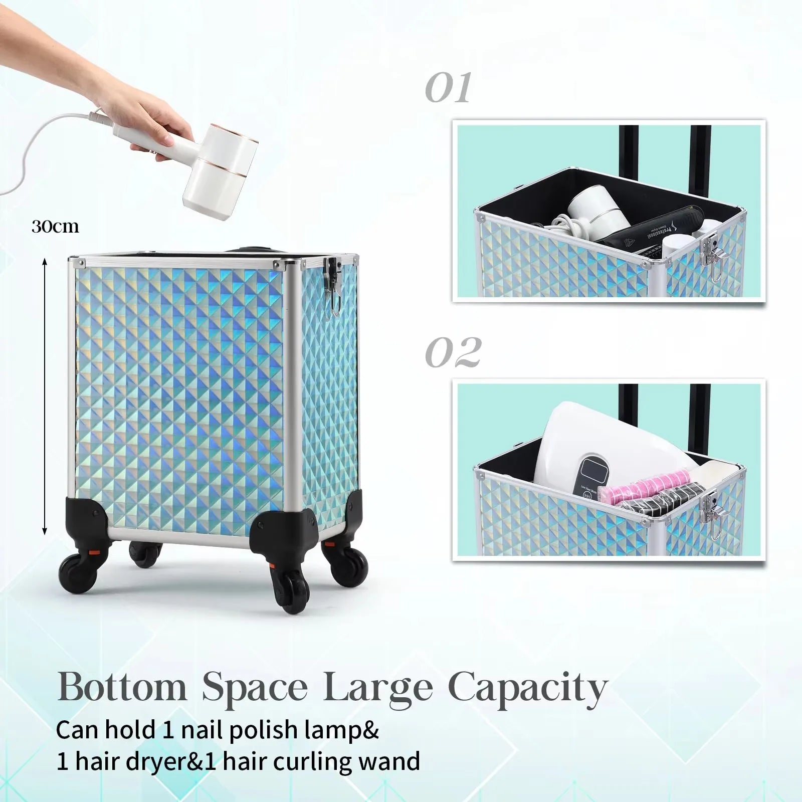 Rolling Makeup Train Case Cosmetic Trolley 4 in 1 Large Capacity Makeup Travel Case with Key  Wheels Salon Barber Case Traveling
