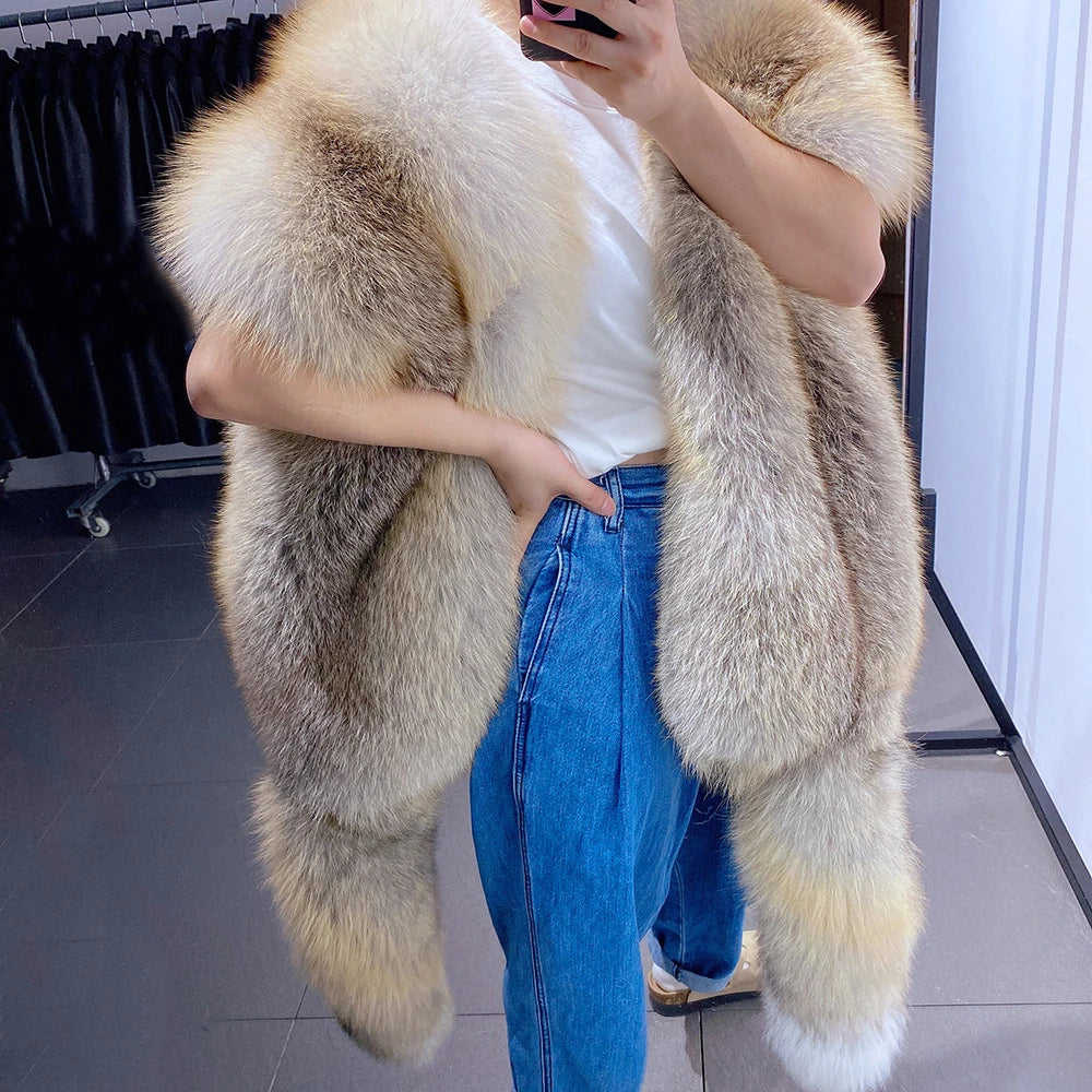 KIMLUD, YOLOAgain 2025 Winter Warm Luxury Real Fox Fur Scarf Women Natural Fox Fur Scarf Shawl Female, KIMLUD Womens Clothes