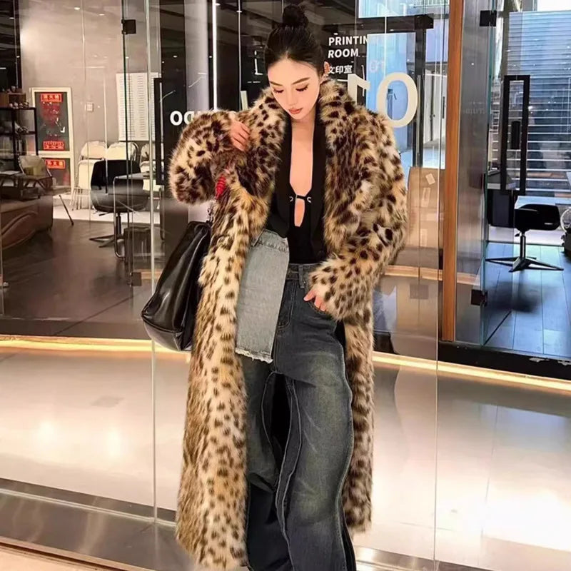 Faux Fur Coat – Leopard Print Long – Faux Fur – Leopard Print | KIMLUD