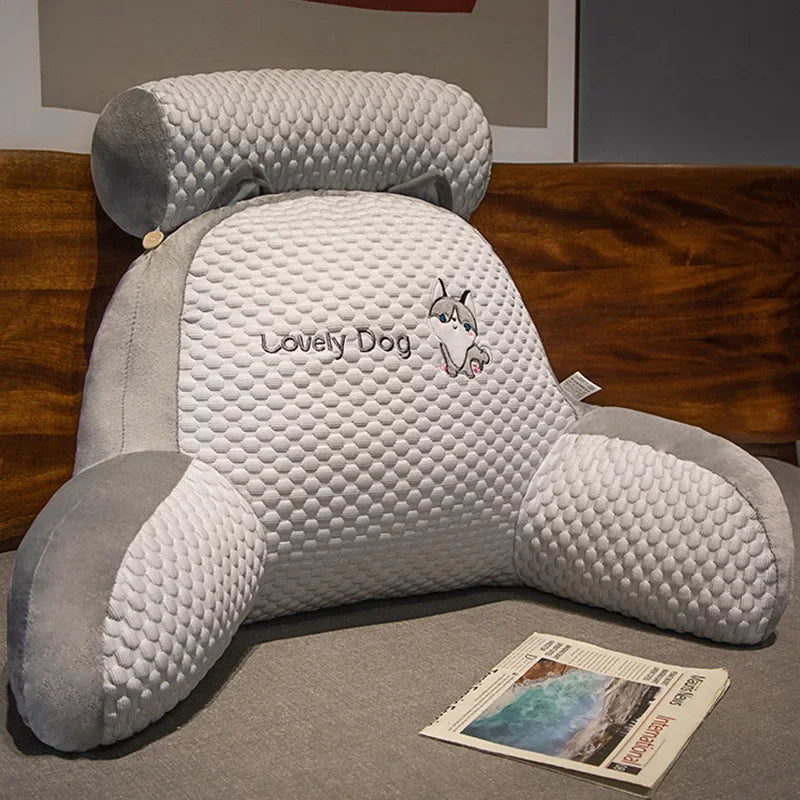 All Season Plush Reading Pillow With Headrest And Lumbar Support For Chair And Bedside — Grey | KIMLUD
