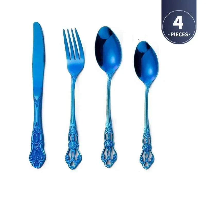 Gold-Plated Stainless Steel Cutlery Set Royal European Spoon Fork Collection — Golden | KIMLUD