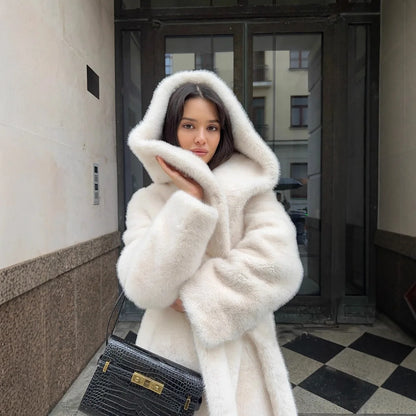 Faux Fur Coat – Hooded – Regular Length – Artificial Fur | KIMLUD