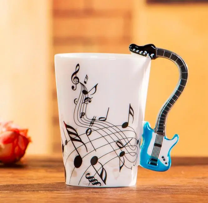 Ceramic Music Mug With Guitar Handle — White | KIMLUD