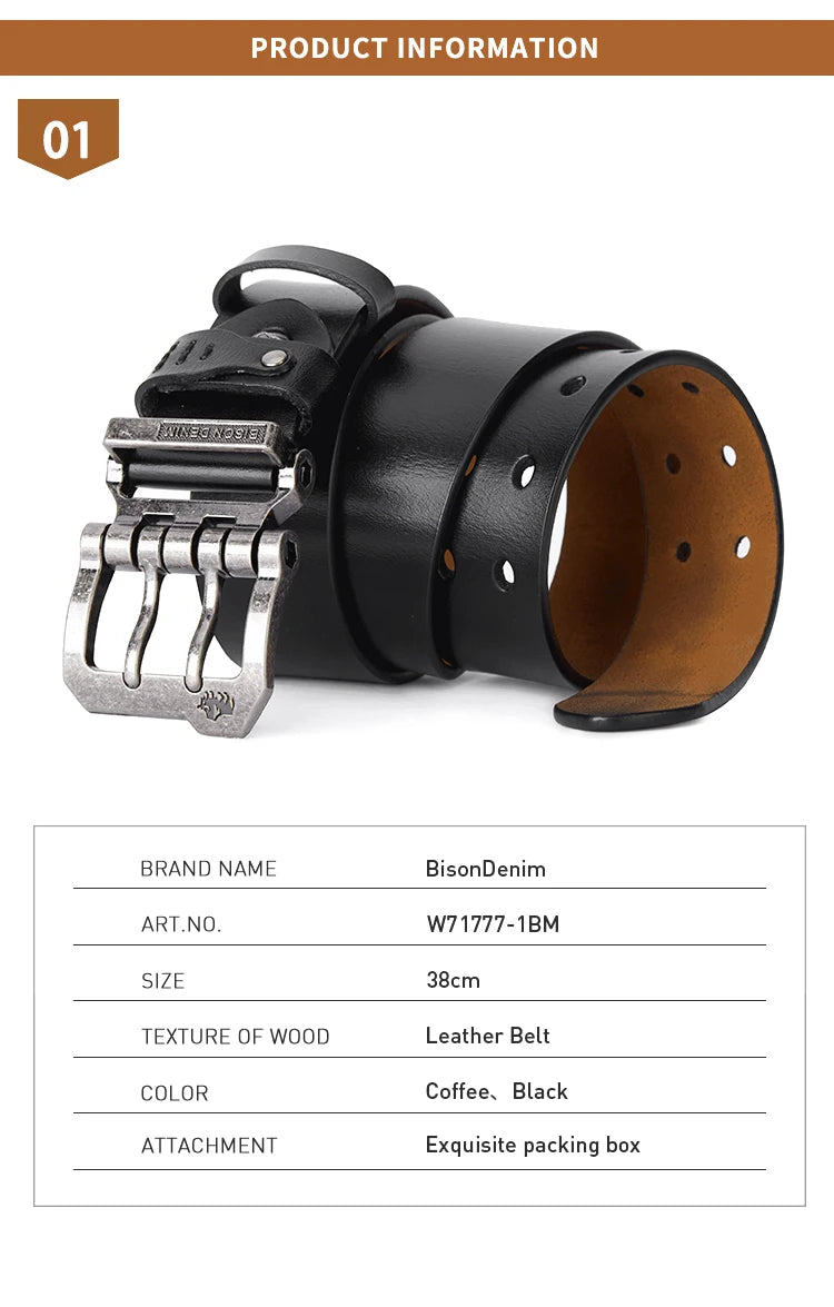 Split Leather Belt Vintage Pin Buckle 3.8 Cm Wide For Men — Black Coffee | KIMLUD