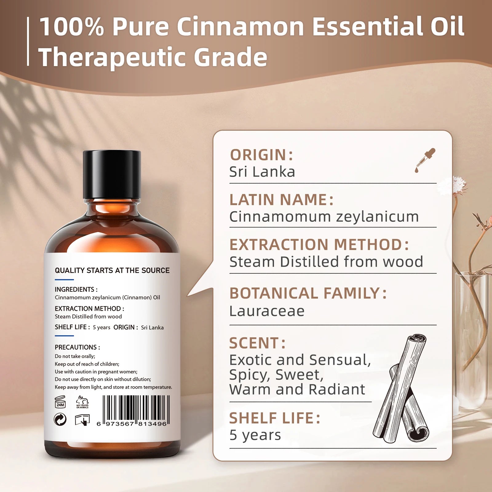 Pure Essential Oil Cinnamon Bark Extract — Amber | KIMLUD
