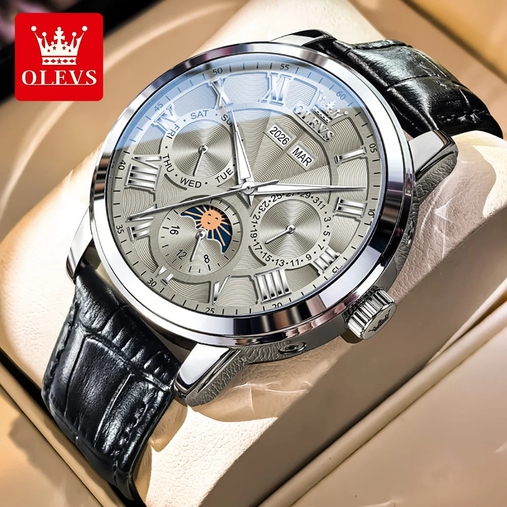 Stainless Steel Mens Watch Moon Phase Automatic — Silver | KIMLUD