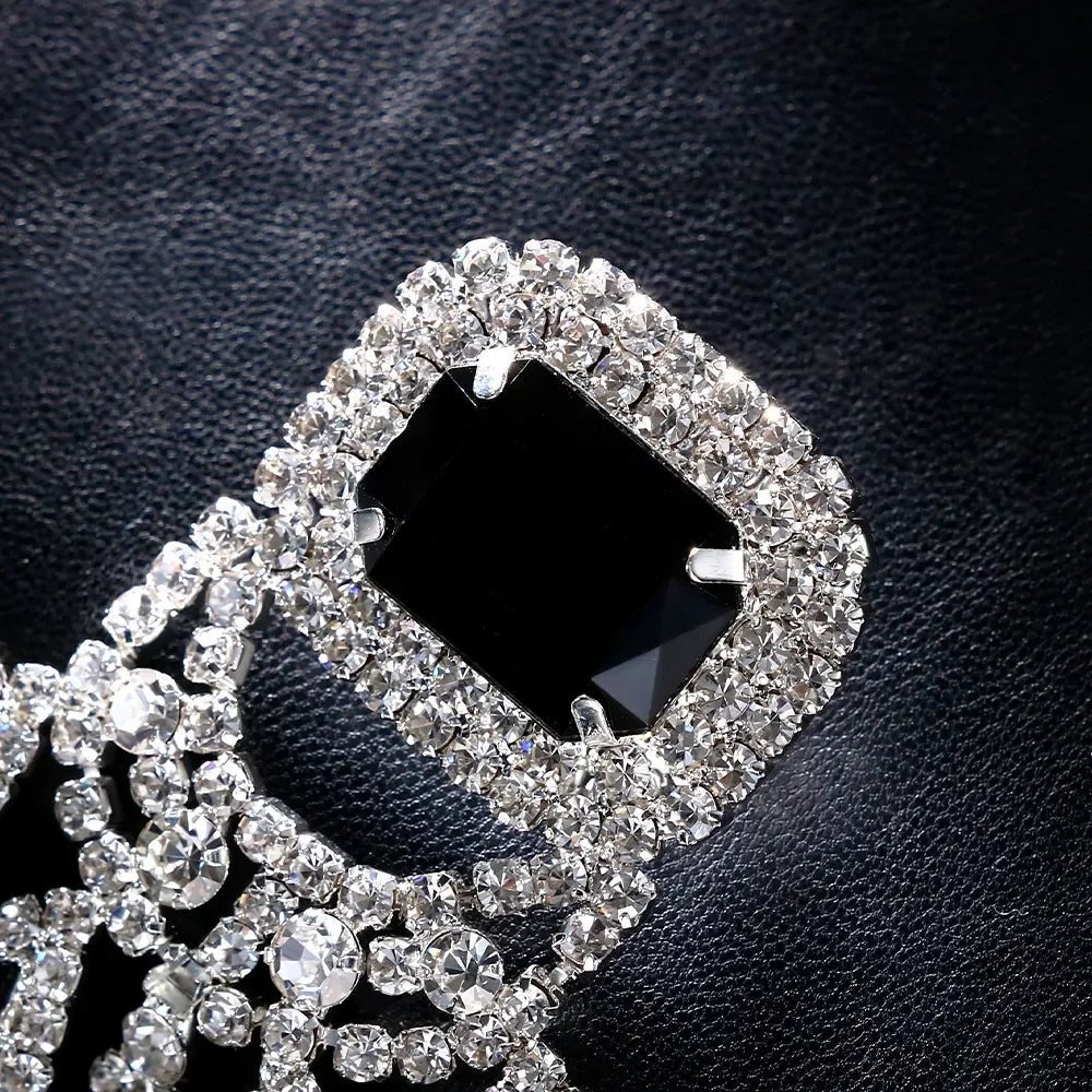 Crystal Tassel Earrings Water Drop Dangle — Black | KIMLUD