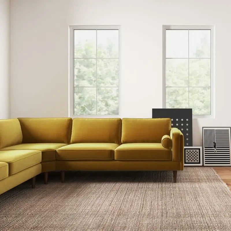 Velvet Corner Sectional Sofa S-Shaped Layout — Amber Yellow | KIMLUD