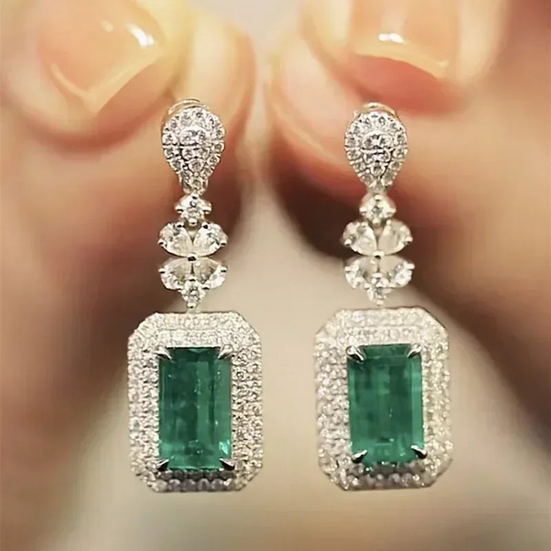 Cubic Zirconia Drop Earrings Water-Drop Inlaid — Emerald | KIMLUD
