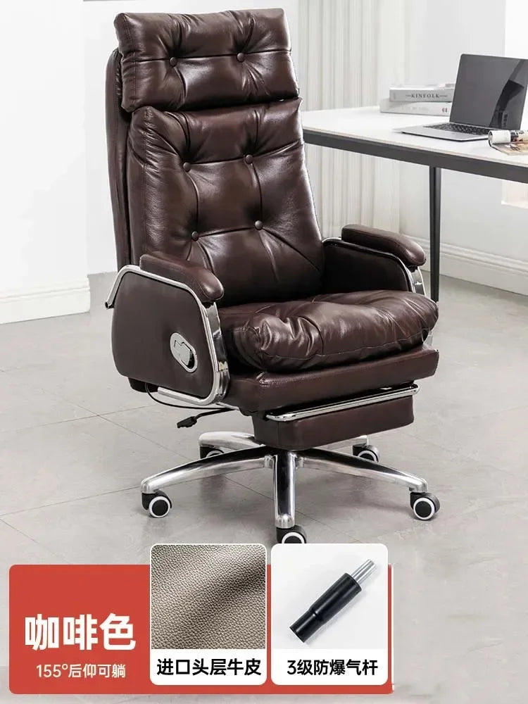 Leather Wheel Office Chair Adjustable Comfortable Modern Ergonomic Chair Mobile Computer Designer Silla Oficina Salon FurnitureY