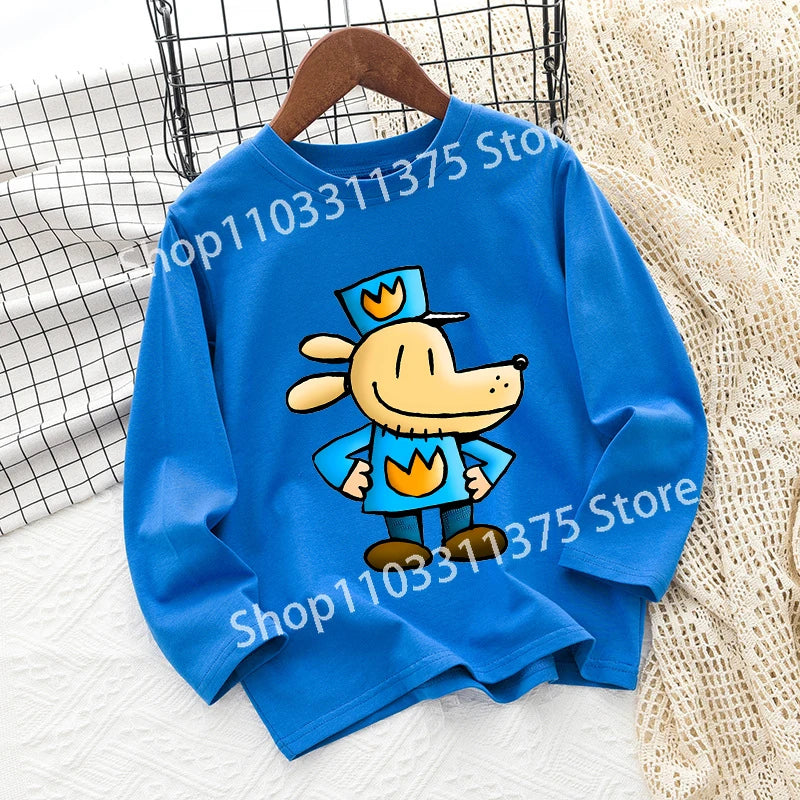 Dog Man Children's T-shirt Short Sleeve Cotton Outdoor Wear Fashion Blue Hip Hop Toddler Cute Cartoon Anime Boys Clothes Toddler