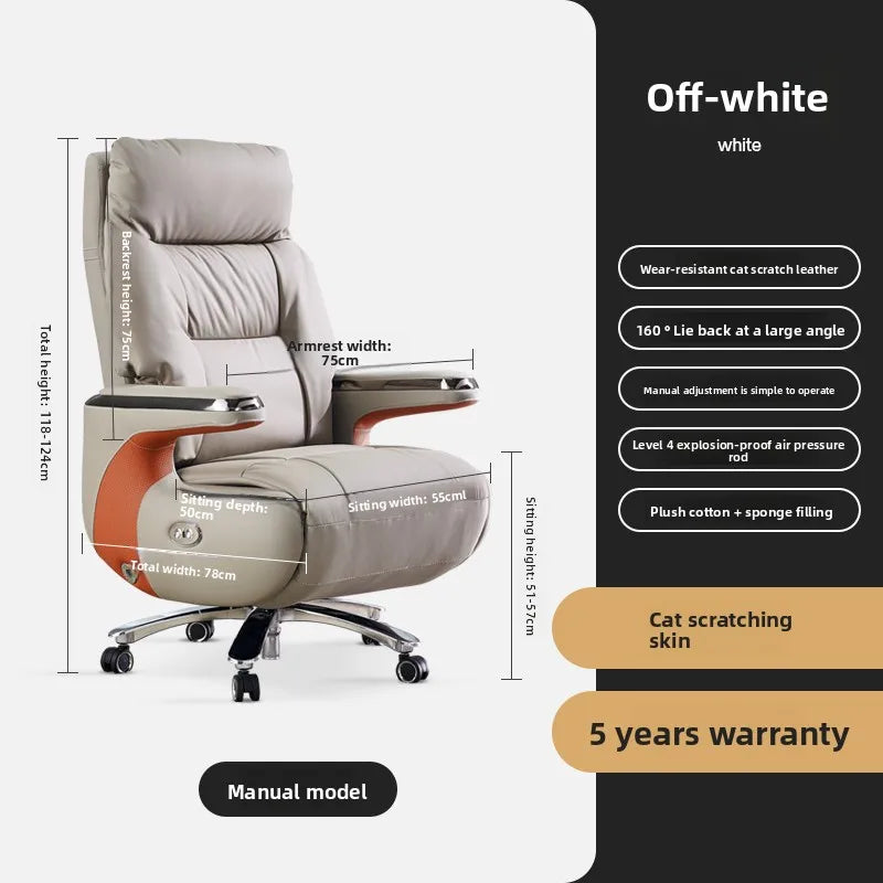 Genuine Leather Executive Office Chair Massage — Cream | KIMLUD