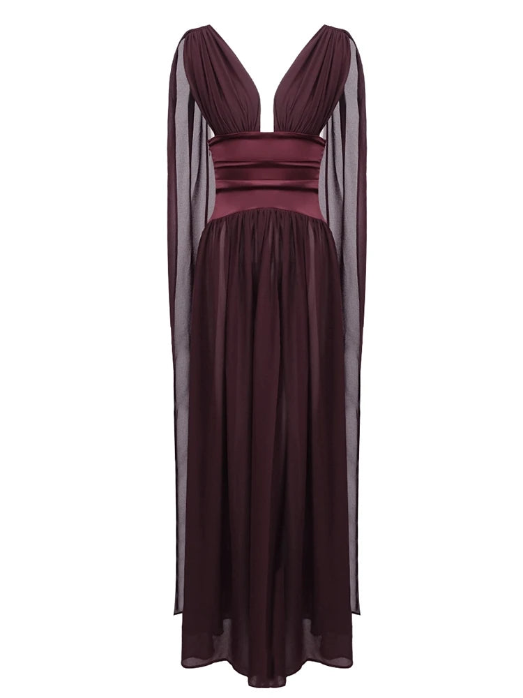 Evening Maxi Dress – Sexy Deep V-Neck Backless – Polyester | KIMLUD
