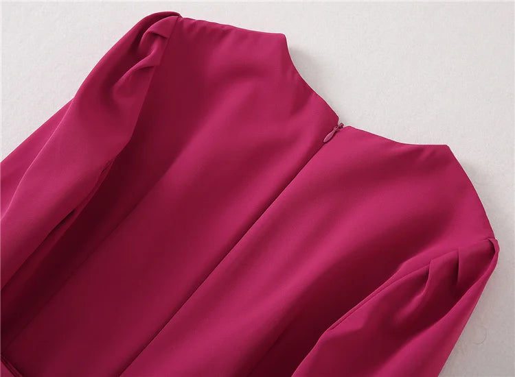 Pleated Jacquard Midi Dress Fit-and-Flare — Fuchsia | KIMLUD