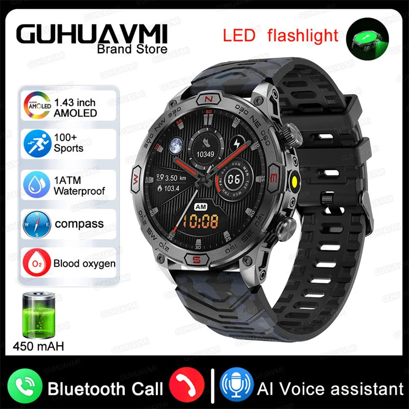 2025 New Outdoor Military GPS Smart Watch Men 466*466 HD AMOLED Full Touch Screen Bluetooth Call IP68 Waterproof Smartwatches