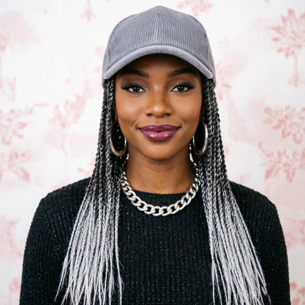 Silver Grey Snake Print Goddess Locs Cap Wig Pre-looped Faux Locs Baseball Hat Wig  Braided For Black Women-Wigera