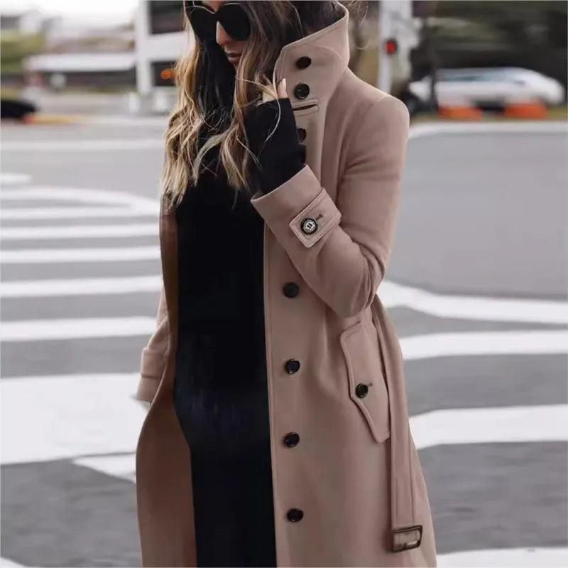 Autumn Winter New Woolen Coat Women's Slim Fit Cardigan Large Coat Women Long Sleeve Single Breasted Stand Collar Trench coats