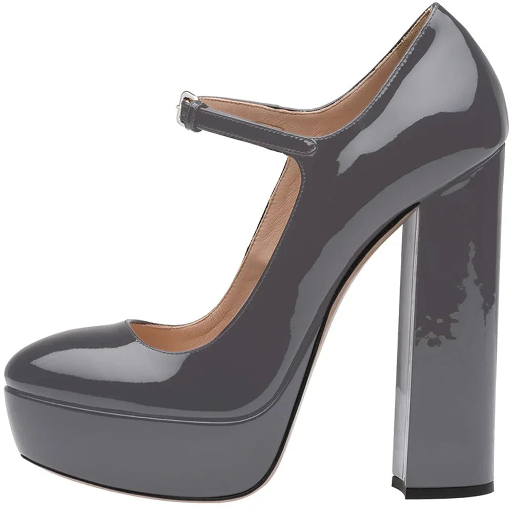 Pumps – Platform Buckle Strap – Square Heel – Plus Size | KIMLUD