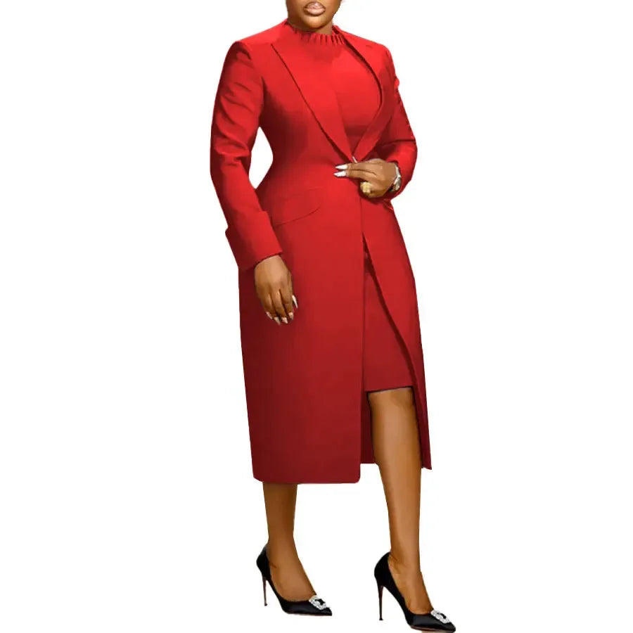 BWQ Women's Set Full Sleeve Long Blazer Coat+ Long Dress Suit 2026 Winter Streetwear Two 2 Piece Set Africa OL Work Outfits