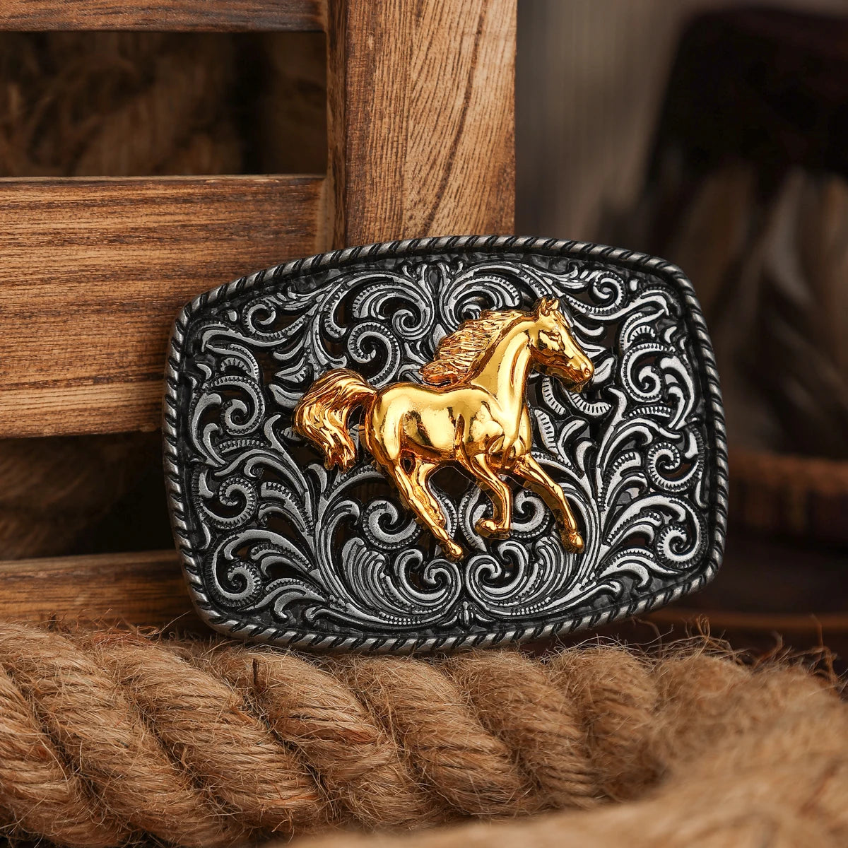 Belt Buckle – Western Cowboy Style – Horse Relief | KIMLUD