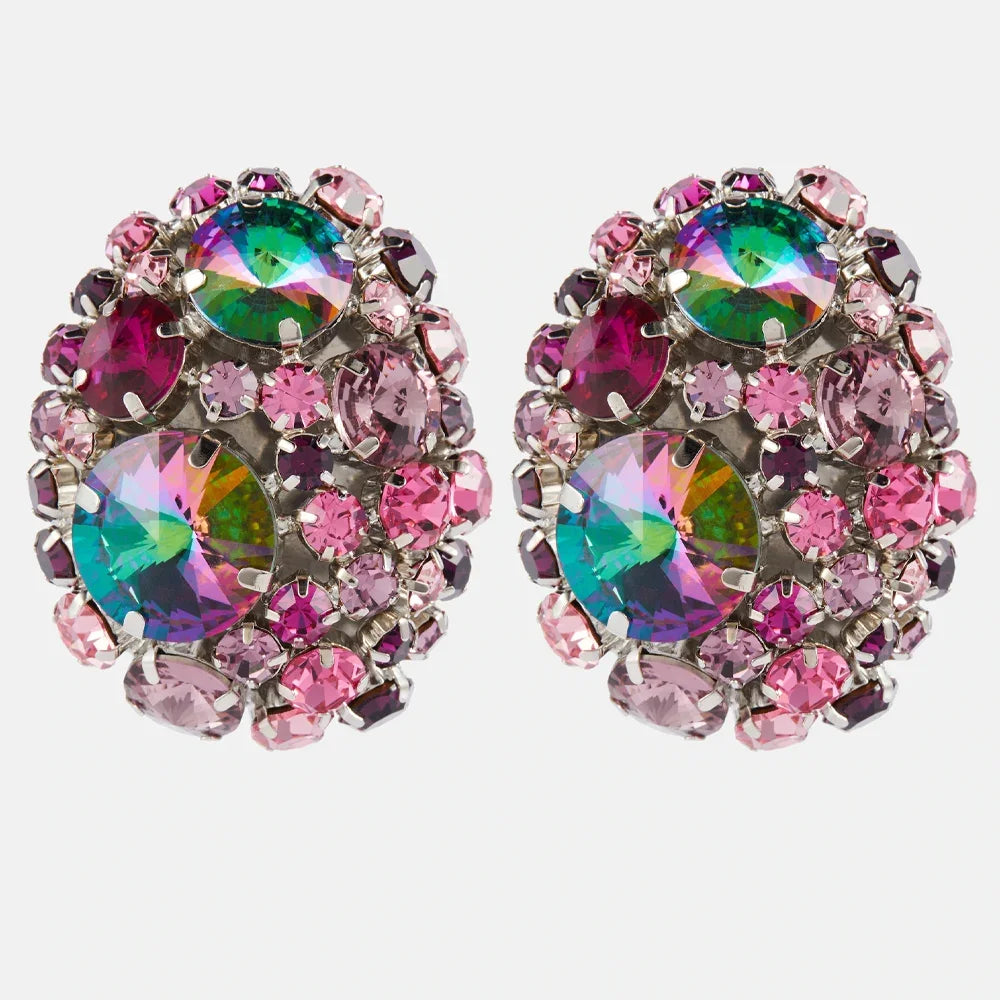 Crystal Clip Earrings Round — Multi-Colored | KIMLUD
