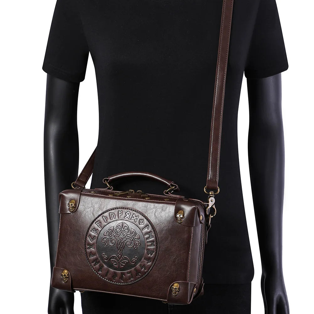 Medieval Renaissance Punk Box Bag Skull Studs — Warm Brown | KIMLUD