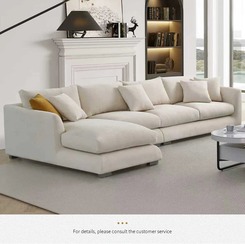 L-Shaped Cloud Down Chaise Sofa With Linen Upholstery And Removable Washable Covers — Ivory | KIMLUD
