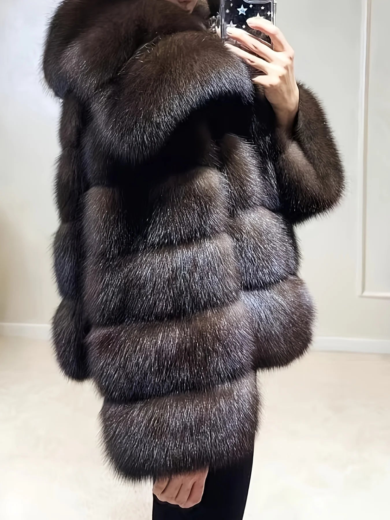 Coat – Imitation Fur Cropped Silhouette – Man-Made Fiber | KIMLUD