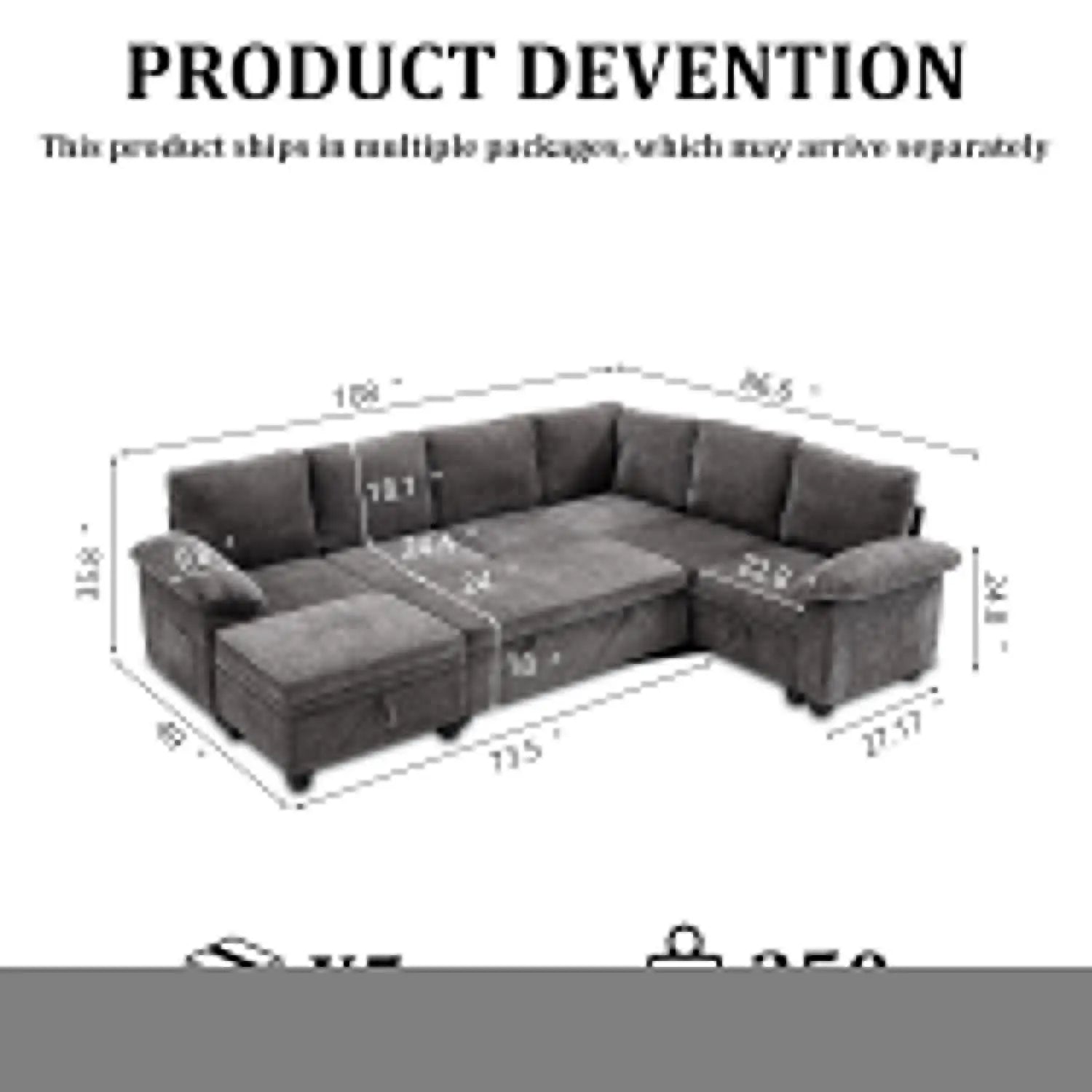 L-Shaped Sectional Sleeper Sofa With Storage — Cream-Beige | KIMLUD