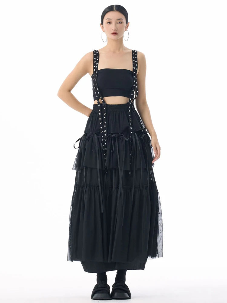 Midi Skirt - High Elastic Waist - Cotton Polyester - Coffee | KIMLUD