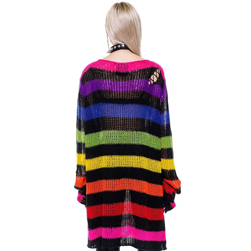Sweater – Rainbow Gradient Stripes – Knit – Loose | KIMLUD