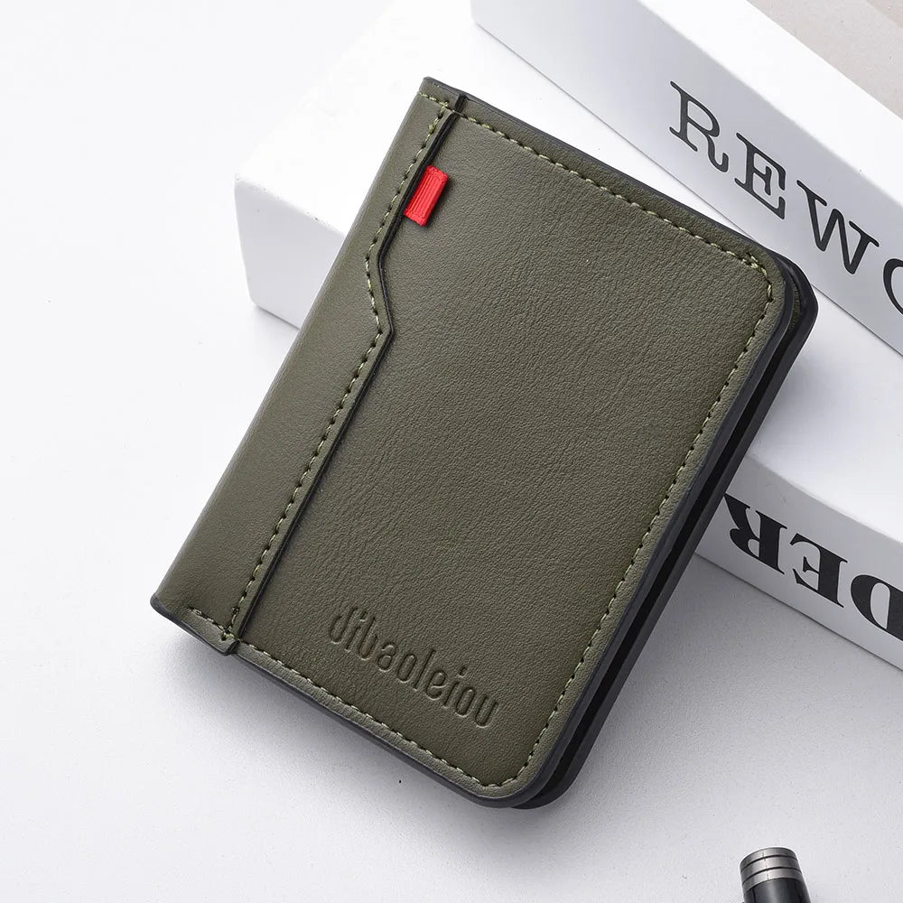 Ultra-thin Mini Soft PU Leather Card Wallet Vertical Slim Holder — Black | KIMLUD