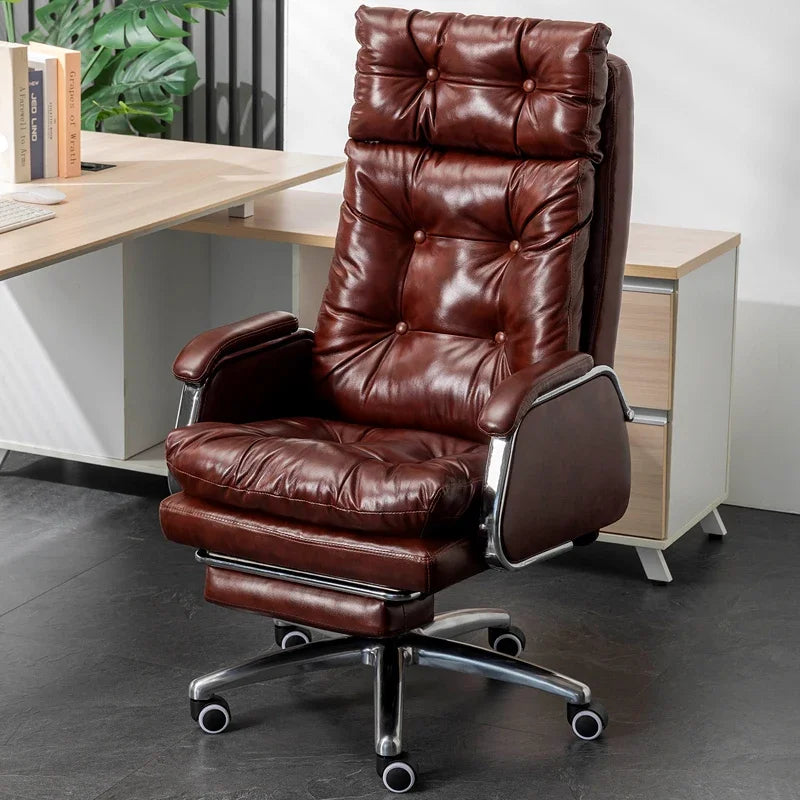 Leather Executive Chair — Tufted High-Back Recliner — Dark Brown | KIMLUD