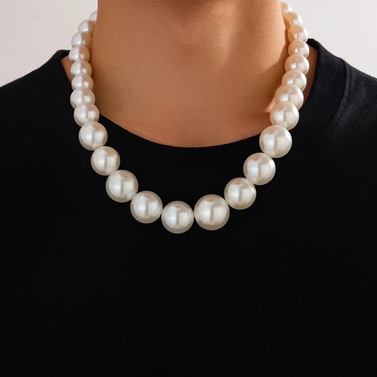 KIMLUD, Ingemark 3 Styles Creative Big Imitation Pearl Beads Chain Necklace for Men Hip Hop Jesus Cross Pendant Choker Male Jewelry Gift, KIMLUD Womens Clothes