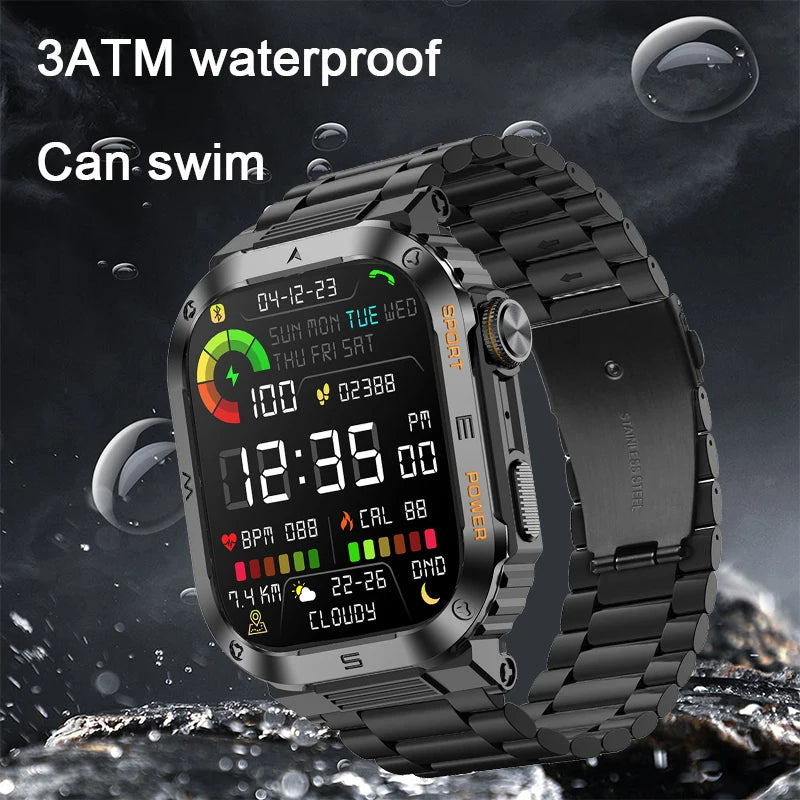 2024 NEW 2.01 Outdoor Military Smart Watch Men Bluetooth Call Smartwatch For Android IOS IP68 Waterproof Sports Fitness Watches