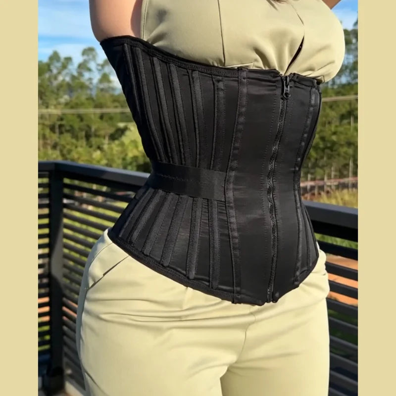 Women's Waist Trainer Corset With Belt - Zipper Closure & Hookeye Buckle Design, Posture & Tummy Control Slimming Belt 18 Steel Bones, High Compression Shaper Tops For Workout & Daily Wear, Black, 2026 New Version