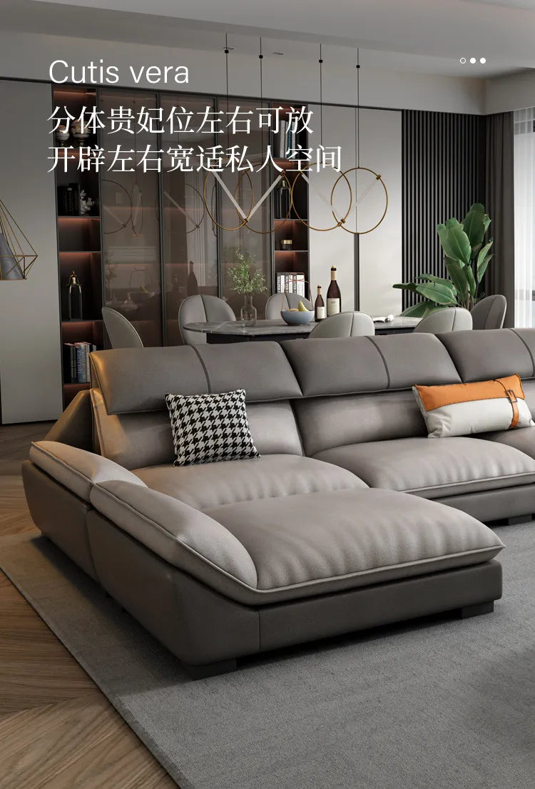 Luxurious Microfiber L-Shaped Sofa — Gray | KIMLUD