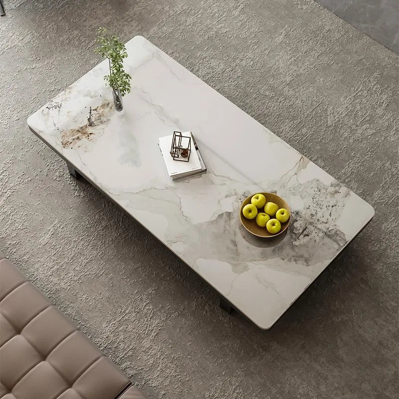 Marble Coffee Table Rectangular Minimalist Design — White | KIMLUD