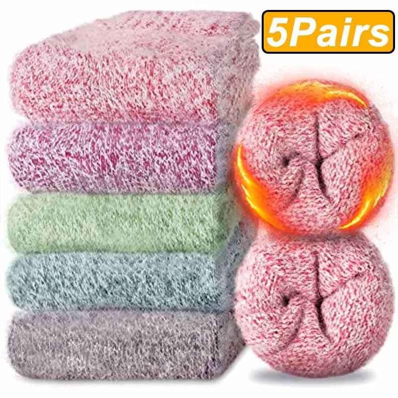 Merino Wool Socks Five-Pack Crew Thick Winter — Black | KIMLUD