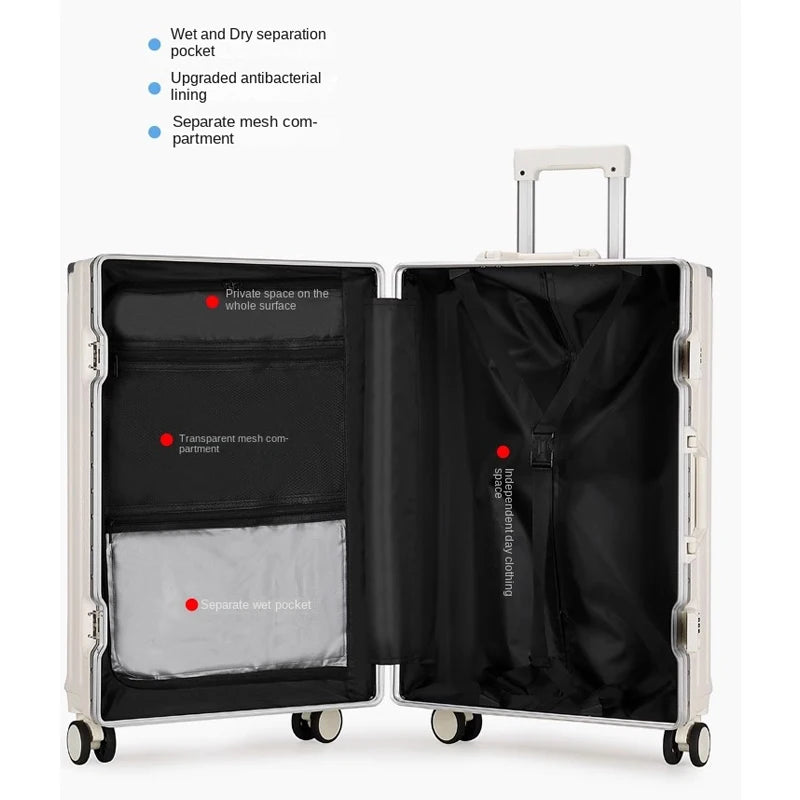 Multifunctional Luggage Aluminum Frame with USB Charging Port 30" High-capacity Suitcase 20-inch Travel Boarding Password Box