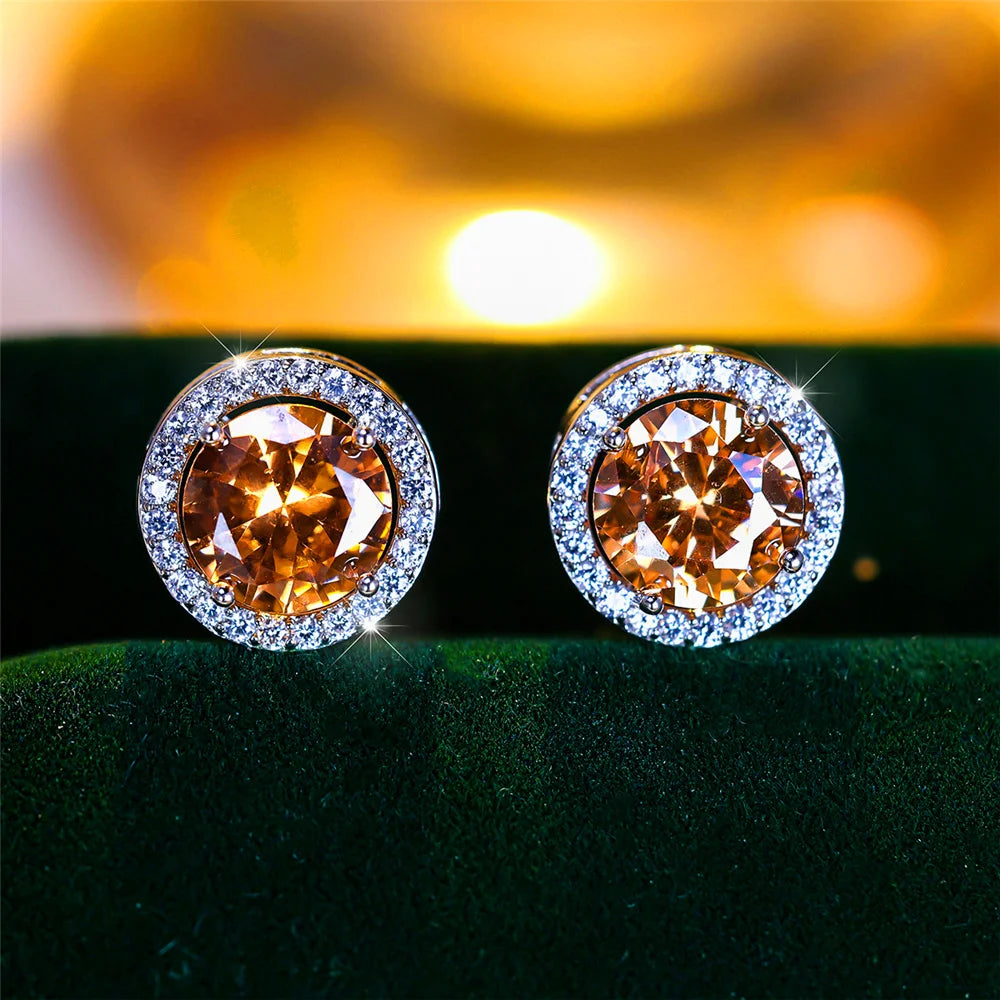 Crystal Stud Earrings Round — Purple Blue Green | KIMLUD