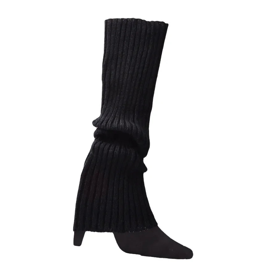 Knit Socks Neon Ribbed Leg Warmers — Black | KIMLUD