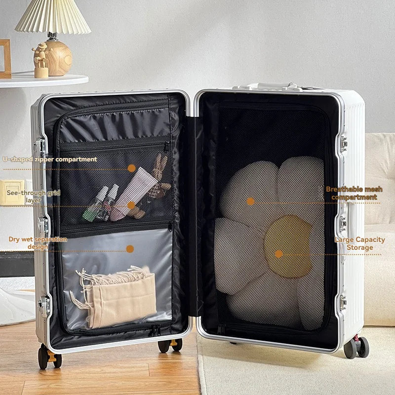 Large capacity 28-inch student thickened handle suitcase for girls, 26-inch aluminum frame travel suitcase for men