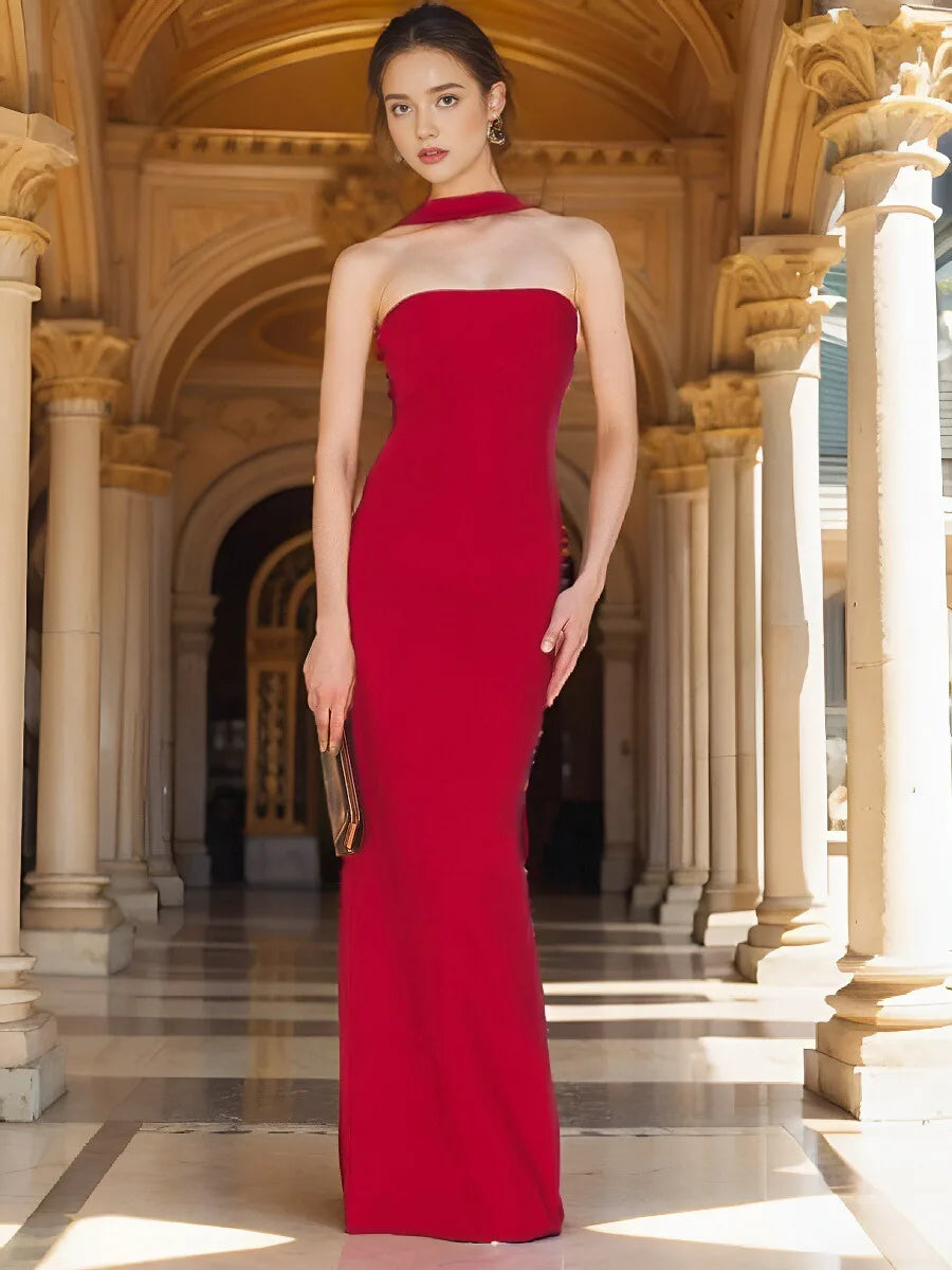 Dresses – Backless Halter Maxi – Polyester | KIMLUD