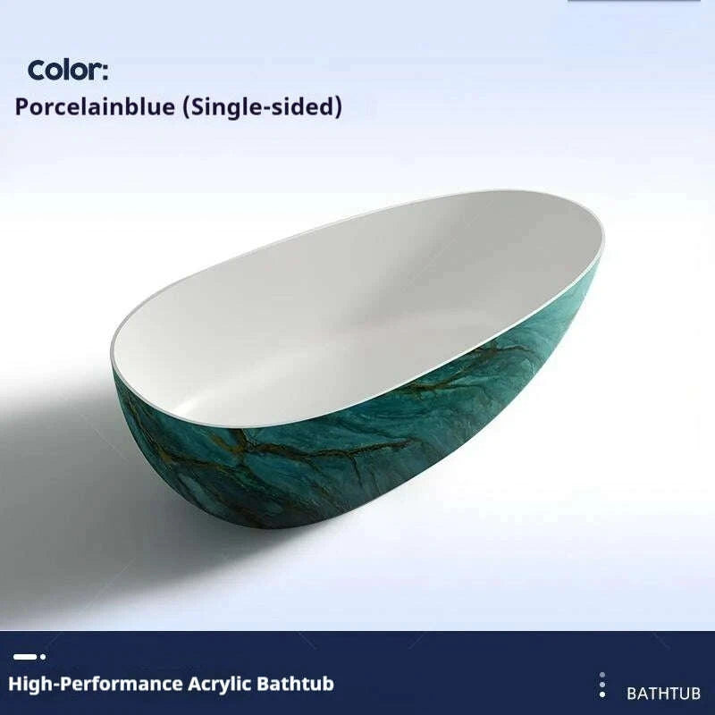 KIMLUD, Luxury marble-patterned freestanding bathtub, oval-shaped artificial stone soaking tub, suitable for hotels and villas., KIMLUD Womens Clothes
