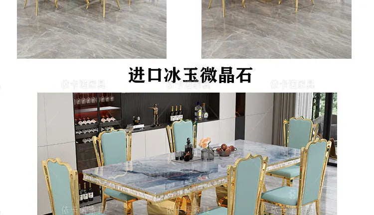 Marble Dining Table Set With Gold-Tone Frame — White | KIMLUD