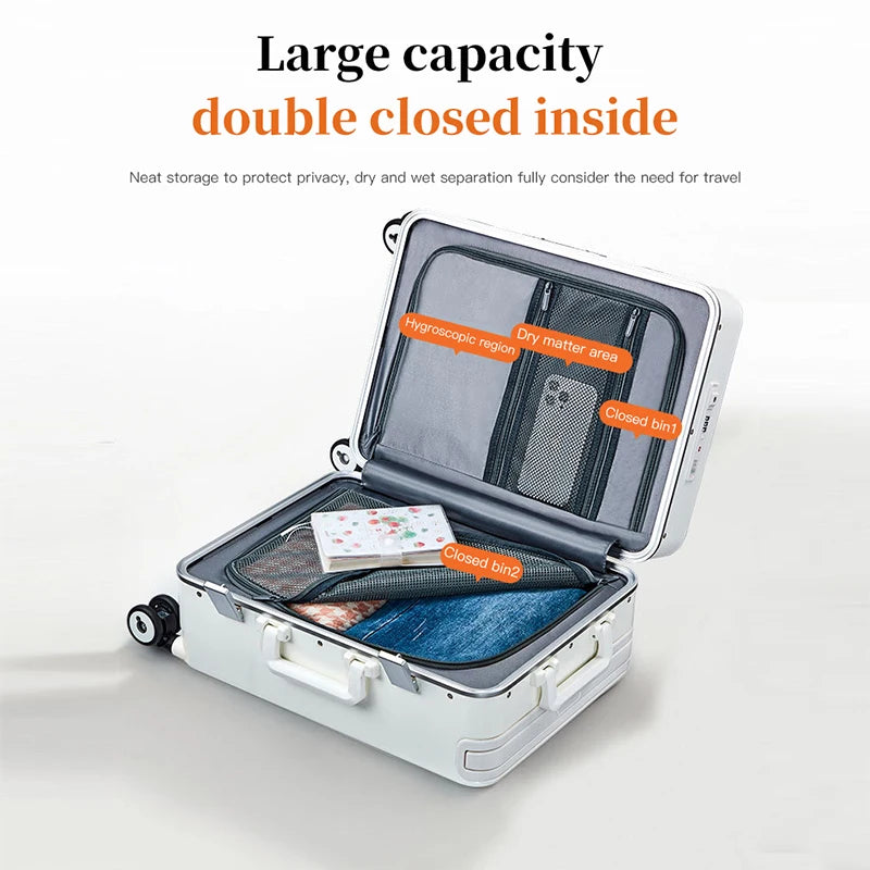 24-inch luggage with an aluminum frame, wide pull rod and front opening, as well as a high-value 20-inch travel suitcase (pull r