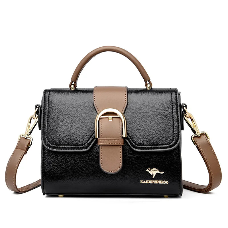 Genuine Cow Leather Shoulder Bag With Subtle Flap And Refined Hardware — Creamy Beige With Taupe Trim | KIMLUD