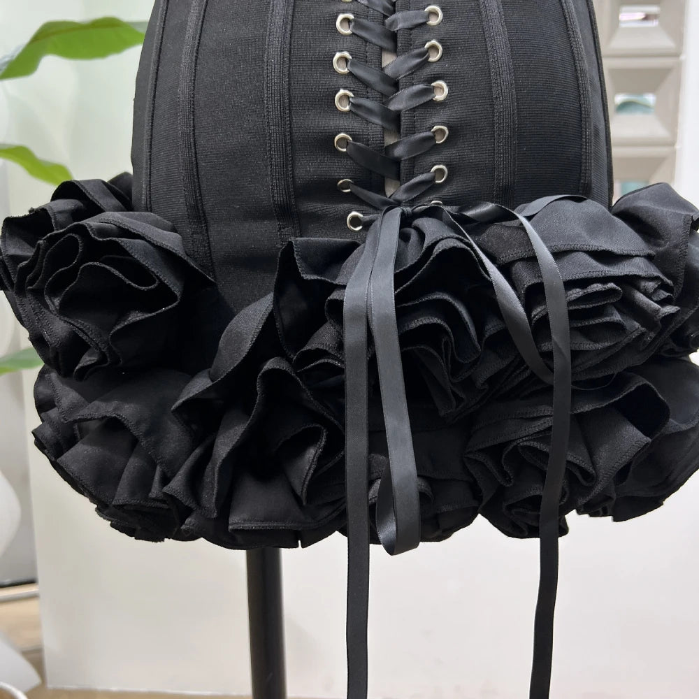 Sexy Strapless Bodycon Dresses for Women 3D Floral Fashion Party Evening Club Bandage Dress Formal Elegant Slim Birthday Gowns